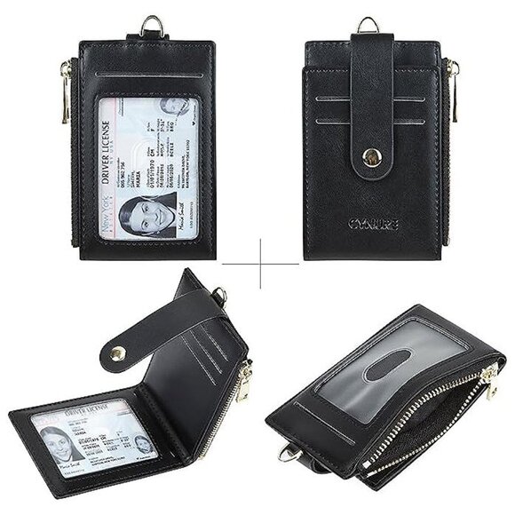 Women & Men Leather RFID Blocking Card Holder Slim Small , plain-black - Picture 3 of 7